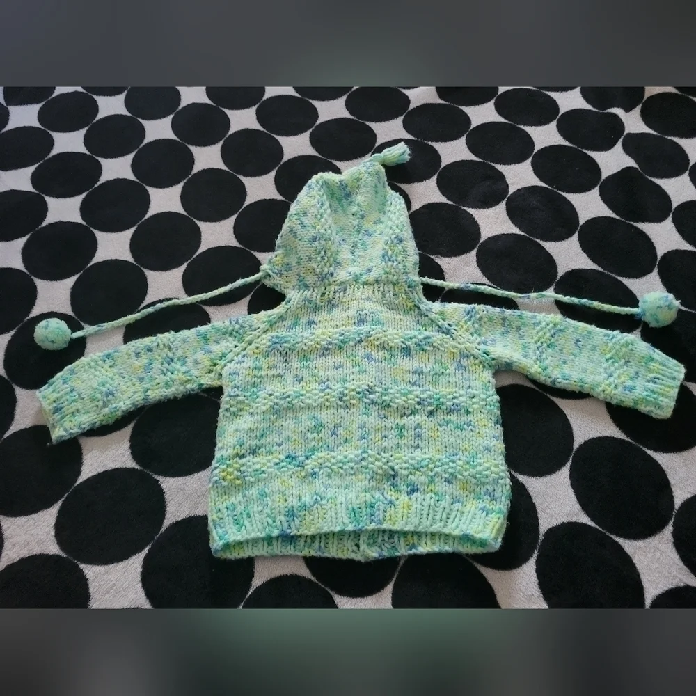 Handmade 3 Piece Toddler Crochet Green & Blue Jacket, Hat, Sock Set